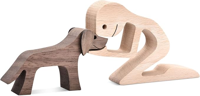 ISHINE Handmade Wooden Dog Gift - Carved Dog Statue, Perfect for Home, Office or Living Room Decor