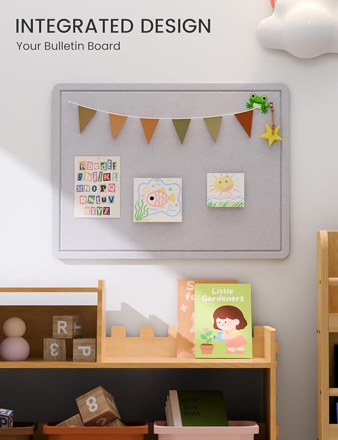Fluxynara Bulletin Board, 23.6" x 17.5" Cork Board Alternative with 12 Safe Removable Adhesive Tabs, Foldable Felt Pin Board for Home Office, Classroom, Bedroom,Entryway for Walls—Soft Gray