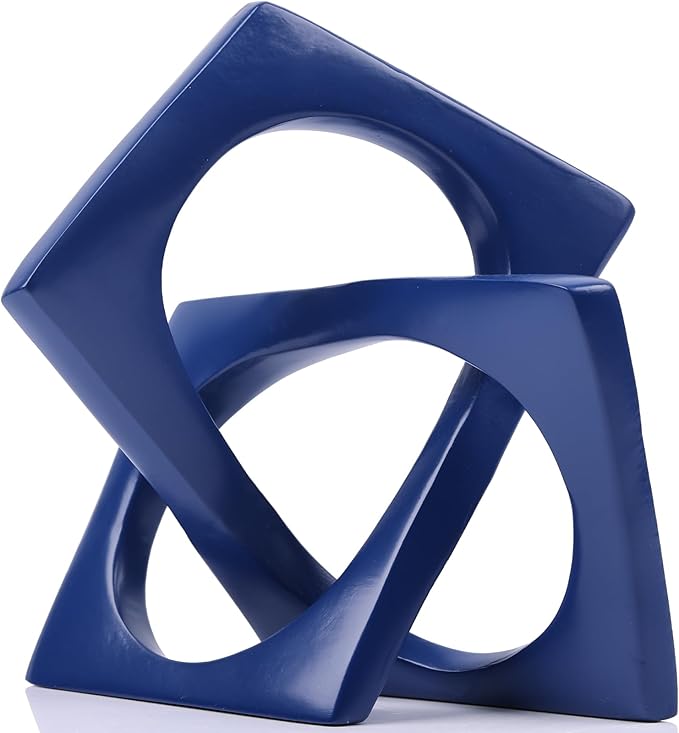 Modern Geometric Sculpture Navy Blue Knot Statue Decor, Home Blue Bookcase Centerpiece jax Decorative, Geometric Tabletop Sculpture and Figurines, For Navy Home Decor Accent, Cube Decorative Ornaments