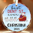 BSQUIELE Personalized Best Dentist Ever Glass Ornament 2025 - Custom Name Orthodontist Keepsake - Gift for Dental Assistant Hygienist - Unique Xmas Tree Hanging Decoration for Dental Professionals