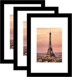 8x12 Picture Frame 3 Pack - Black Poster Frame Display Pictures 6x8 with Mat or 8 x 12 Without Mat for Wall Hanging Horizontal and Vertical