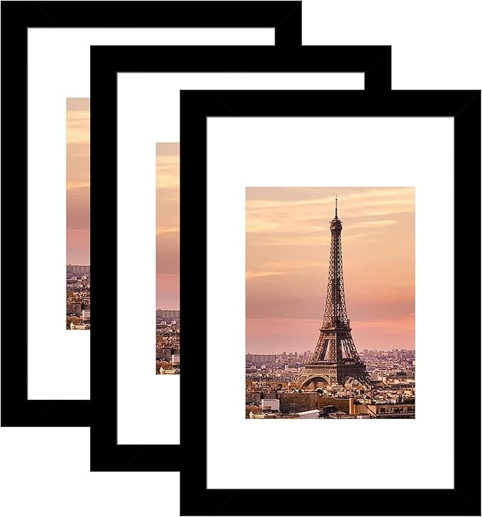 8x12 Picture Frame 3 Pack - Black Poster Frame Display Pictures 6x8 with Mat or 8 x 12 Without Mat for Wall Hanging Horizontal and Vertical