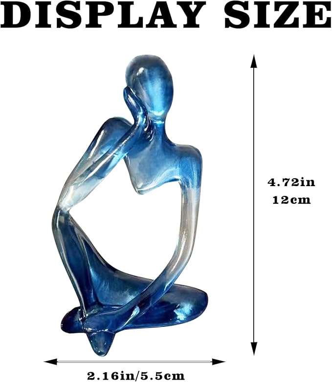 Dnoifne Abstract Gradient Blue Resin Thinker Statue, Modern Translucent Sculpture Ornament, Artistic Desk & Shelf Decor, Perfect Housewarming Gift for Living Room and Office