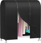 Zilink 60'' Garment Rack Cover Dustproof Clothes Rack Cover Breathable Garment Bags Protector Wardrobe Cover with 2 Durable Zippers for Garment Rack, Black, (Rack Not Included)