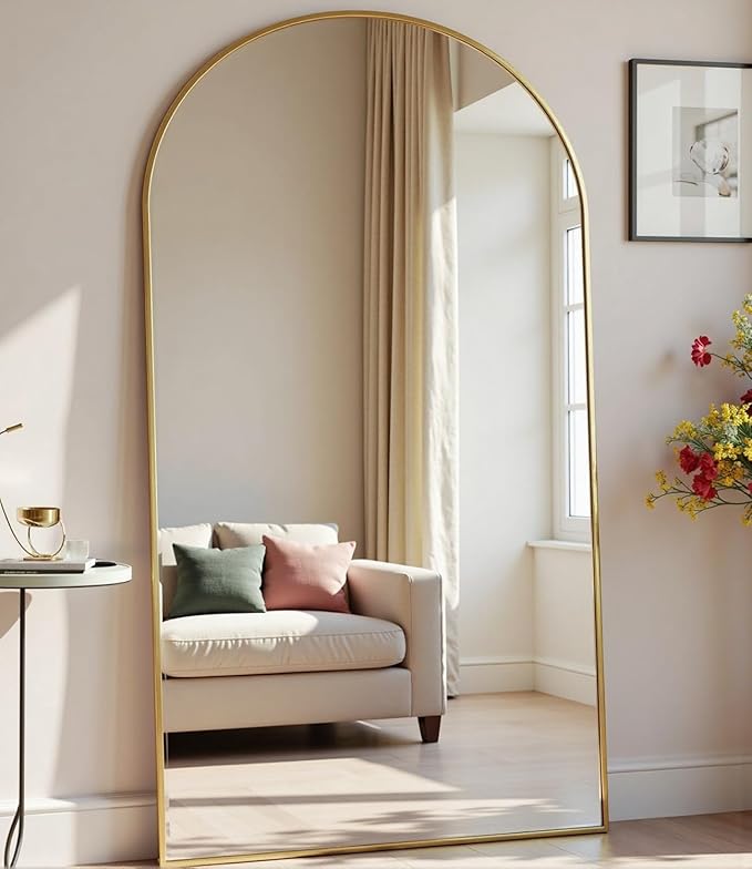 Dewfig Arched Full Length Mirror, 71"*30" Large Floor Mirrors, Full Body Mirror for Leaning or Hanging, Standing Mirrors for Bedroom, Living Room,Dressing Room, Aluminum Alloy Frame, Gold