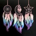 3PCS/LOT Star Moon Sun Shape Dream Catcher Home Decoration, and Baby Kids Room Accessory - Dream Catcher with Feather Decoration - Unique Home Craft Wall Pendant (Pink Mix Feather)