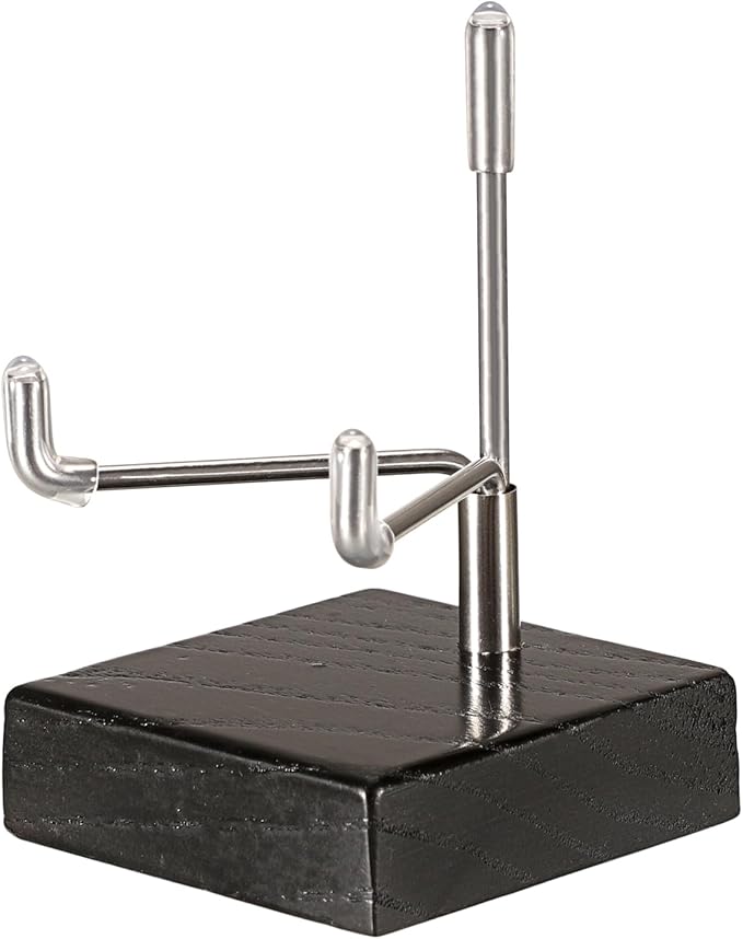 Hipiwe Adjustable Stainless Steel Arms Display Stand Wooden Base Rock Display Small Display Easel Holder for Displaying Fossil Coral Geodes Rock Mineral Agate Plate Seashell and Photos, 2"x2"x3.1"