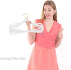 MIZGI Premium Velvet Hangers (50 Pack) Heavy Duty - Non Slip Felt Hangers - White - Rose Gold Swivel Hooks,Space Saving Clothes Hanger,Durable Strong Hanger for Suits,Coats,Dress