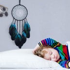 Blue Dream Catchers Handmade, Boho Traditional Circular Net for Wall Hanging Decor, Bedroom Kids, Home Decoration, Art Ornament Craft Gift