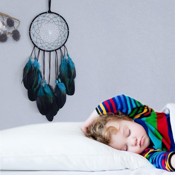 Blue Dream Catchers Handmade, Boho Traditional Circular Net for Wall Hanging Decor, Bedroom Kids, Home Decoration, Art Ornament Craft Gift