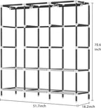 LOKEME Wardrobe Closet,Portable Closet for Bedroom Steel Pipe Diameter 19mm Strong and Sturdy Off White Portable Closets for Hanging Clothes with 3 Hanging rods, 6 Storage Shelves and Side Pocket