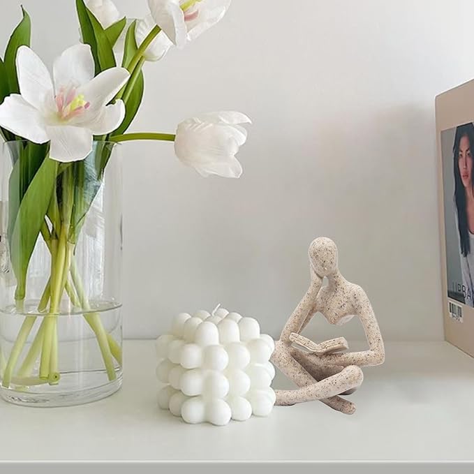Jinkoozz Reading Women Statue, Thinker Sculptures, Abstract Art Ornament, Modern Aesthetic Figurine Decoration, Suitable for Home Living Room Bedroom Office Shelf Table Desk Bookshelf Decor