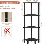 YUFAM 4-Tier Corner Shelf with Sturdy 5-Leg Base, Wooden Corner Bookshelf for Small Spaces, Corner Standing Shelf for Living Room, Bedroom, Office, Black