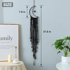 MOONFLY Black Moon Dream Catcher with Handmade Crystal Stone Design Woven Cotton Boho Macrame Wall Hanging Home Decoration Ornament Craft Gift(Black Crystal Stone Moon)