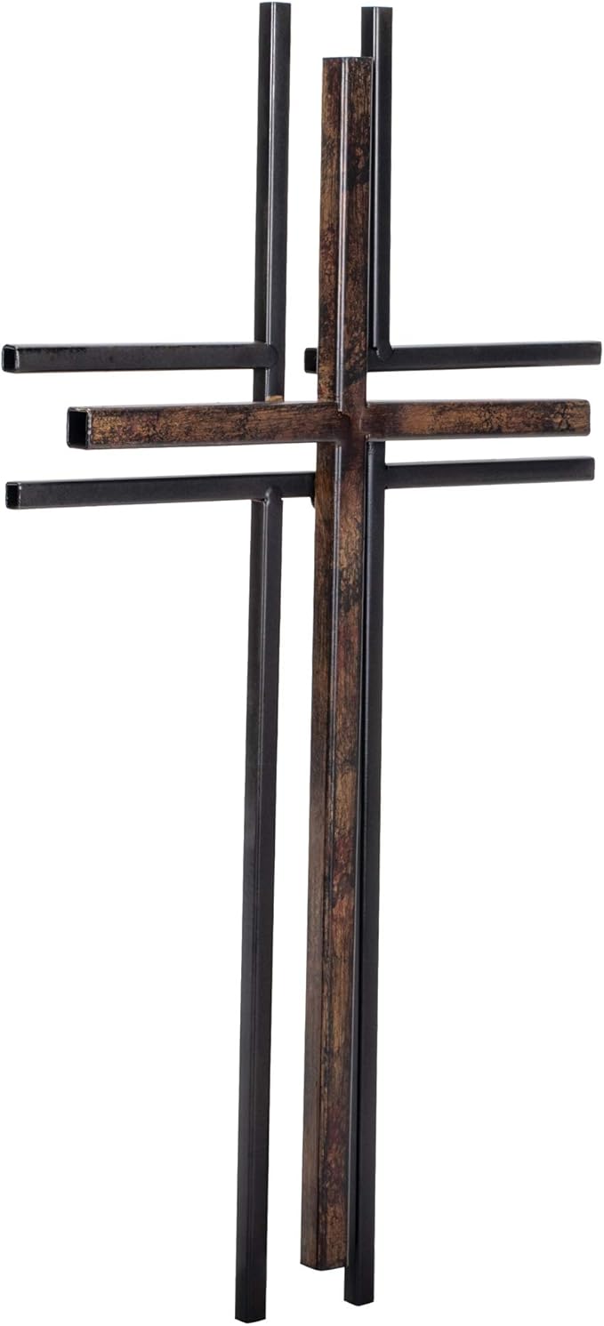 Dicksons Galvanized Look Double Layer 16 inch Decorative Metal Decorative Hanging Wall Cross
