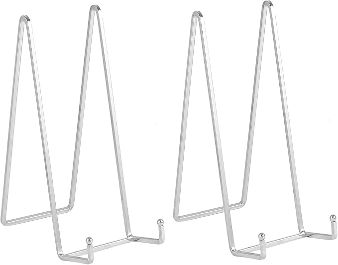 Large Plate Holder Display Stand - 12 inch Super Tall Big Plate Stands for Heavy Duty Display - Metal Picture Frame Stand - Tabletop Easel Stand for Decorative Platter | Plaque | Book - 2 Pack -Silver
