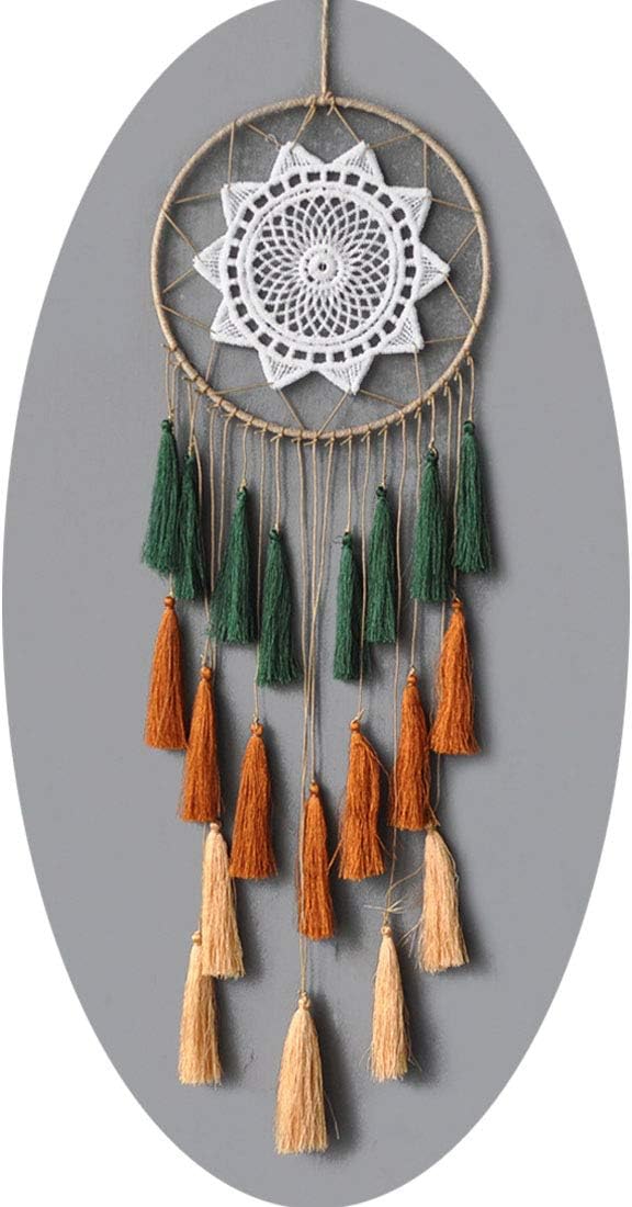 Dream Catchers for Teens Girl Bedrooms Decor Boho Nightmare Crochet Sun Floral Woodland Traditional Dreamcatcher Windchime for Boy Room Decorations, Baby Shower, Toddler Crib,Gold Green Orange