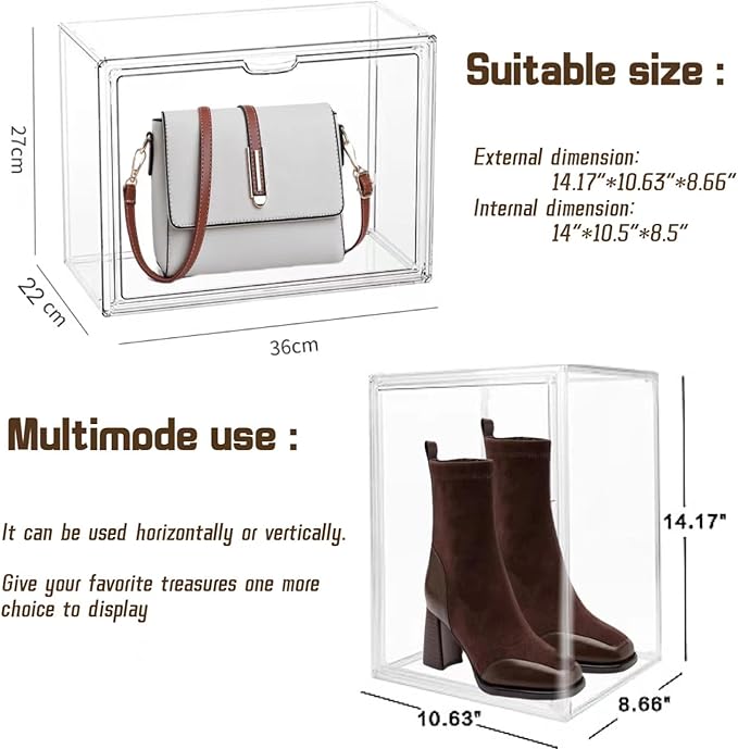 Clear Stackable Plastic Storage Bins with Lid, Dustproof Book Cosmetic Acrylic Display Cases with Magnetic Door, Large Figures Collectibles Showcase