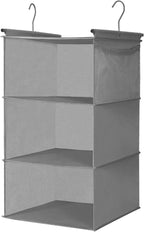 MAX Houser 3 Tier Shelf Hanging Closet Organizer, Space Saver,Closet Hanging Shelf with 2 Sturdy Hooks for Storage, Foldable (Grey)
