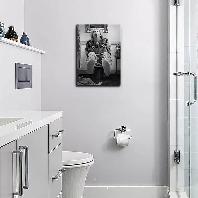 Funny Bathroom Canvas Wall Art Set of 2 - Black and White Vintage Humor Wall Decor, Dumb And Dumber Comedy Movies Posters for Toilet Bathroom Decor 12x16 inch Framed