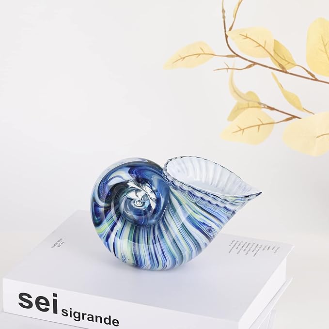 DOVDOV Hand Blown Glass Shell Decoration, Art Glass Conch Sculpture, Colorful Shell Statue for Room Office Coffee Table Living Room TV Stand Cum Home Decoration.