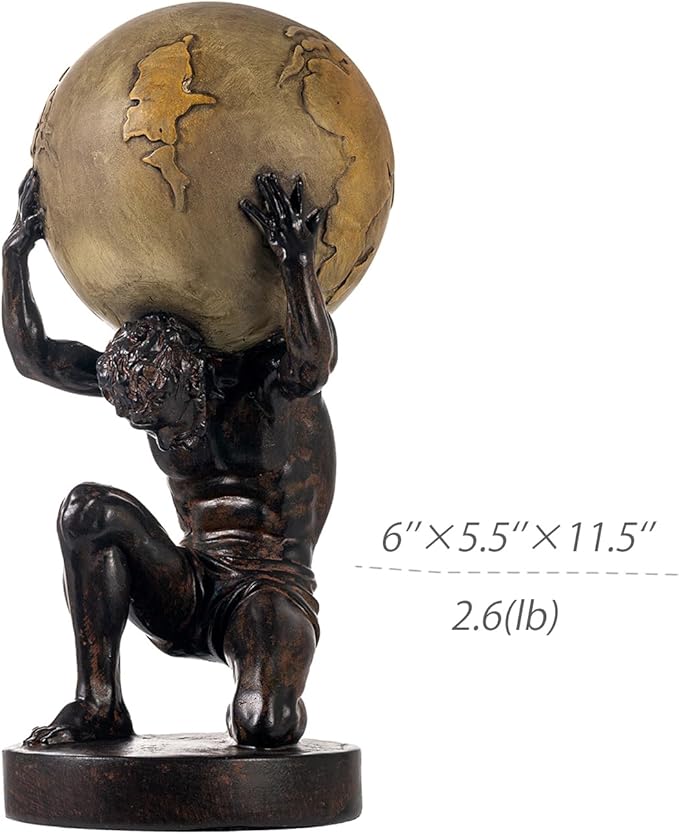 Lukitas Atlas Holding Up World Statue and Sculpture, Lifting The Earth Figurine Decor, Creative Ornament for Home Office Living Room, Brown, Resin 11.5''