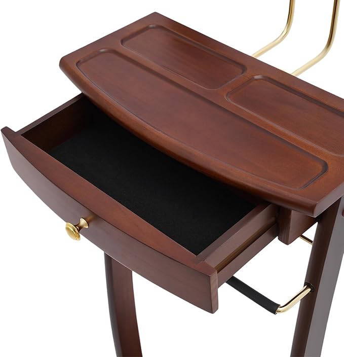 Wooden Suit Valet Stand | Freestanding Clothes Rack with Drawer & Sturdy Base, Ideal for Home Office Hotel