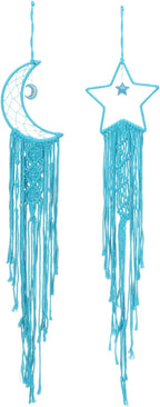 PATIKIL Moon Star Dream Catcher Decor, 39" Boho Dream Catcher Macrame Woven Wall Hanging for Home Decor Bedroom Accessories Cafes Wedding Decoration, Blue