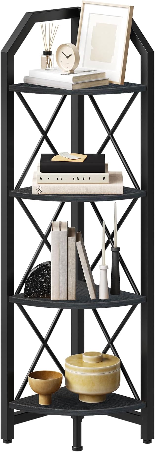 CHOEZON 4-Tier Corner Shelf, Industrial Corner Bookshelf, 47.6" Corner Storage Stand, Plant Stand Display Shelf, Corner Bookcase for Bedroom, Living Room, Home Office, Black TCJ09BB