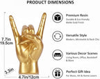 QIANLING 7.7" Gold Rock On Hand Statue, Modern Hand Gesture Sculpture, Rock Music Room Decor, Heavy Metal Party Accent Tabletop Figurine for Desk, Bookshelf, Mantel & Home Office