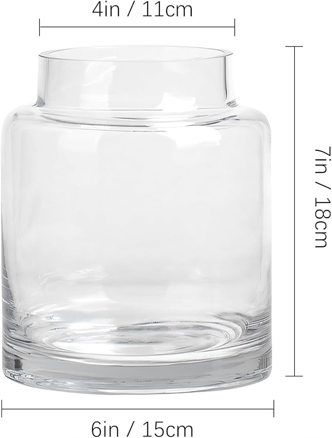 Clear Vases for Centerpieces, 7 Inch Large Glass Vase for Bouquet, Glasses Home Decor Modern Jarrones Decorativos for Wedding Living Room Dining Table Office