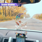 Colorful Moon Car Pendant, Sun Catcher Crystal Stone Craft, Dream Catcher Car Rear View Mirror Charm, Car Hanging Decorative Accessories, Car Interior Ornament for Room Window Wall