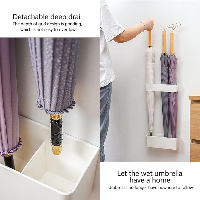 Umbrella Stand Holder, Umbrella Wall Mount Holder Indoor Umbrellas Holder Rack No Punching Required Storage Rack for Home Indoor (Color:White)