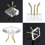 Hipiwe Acrylic Display Stand - Three Metal Peg Display Easel with Acrylic Base for Sphere Crystal Ball Mineral Geodes Rock Agate Small Collectibles Home Decor,Gold,Large