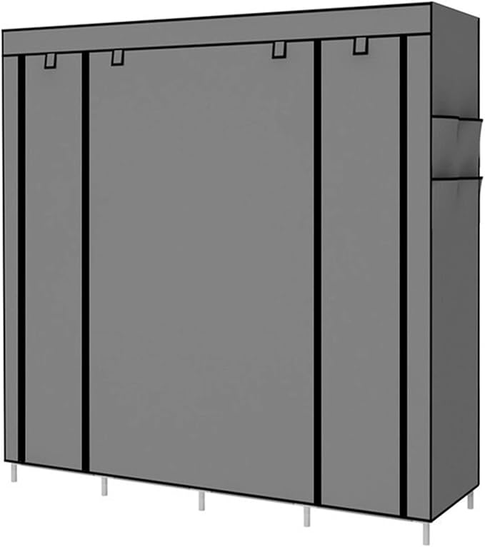 Portable Wardrobe Clothing Wardrobe Shelves Clothes Storage Organiser with 4 Hanging Rail,Grey