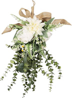 Artificial Floral Wreath Teardrop Swag Silk Flower Hanging Garland Decorative Ornament Versatile for Entryway Wedding Party Home Decoration Sui, White