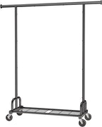 Clothes Rack - Large-Capacity Clothing Racks for Hanging Clothes with Lockable Wheels, Space-Saving Metal Coat Rack for Bedroom, Laundry Room, Entryway, 45.6" x 16.9" x 59", Black