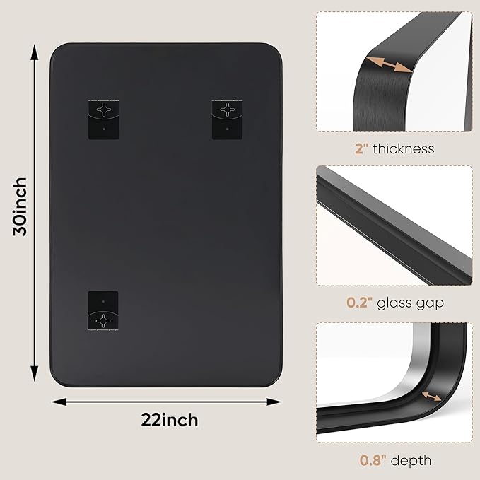 DUMOS Black Metal Framed Vanity Rounded Rectangle Bathroom Mirrors for Over Sink Wall, 30x22 Inch Matte Large Mirror, Modern Decorative for Restroom, Farmhouse, Horizontally or Vertically Hanging