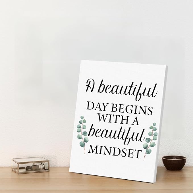 Motivational Eucalyptus Wall Art Decor, Inspirational Green Botanical Pictures Positive Quotes Canvas Painting Posters for Office Living Room Bedroom Decoration (8 X 10 Inches, Framed)