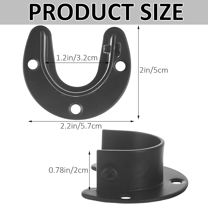 10 Pack Stainless Steel Closet Rod Bracket, 1-1/4 Inch Closet Rod Holder, Heavy Duty Closets Rods Support Brackets, U Shaped Closets Pole Sockets Flange Rods Holder for Curtain Rodd (Black)