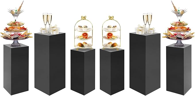 6Pcs Square Display Pedestal Stands Set for Party, Metal Display Stand Plinth Pillars, Cake Stands Pillars for Wedding Birthday Art Decor Risers, 11.8*31.5" (L), 11.02*25.6" (M), 10.24*23.6" (S)