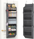 Lifewit 1 Pack Over the Door Organizer, Clear Window Hanging Storage with 4 Side Pockets, Anti Tilt 40 lbs Load Behind Door for Pantry, Nursery, Bathroom, Bedroom, Dorm, 5 Section, Gray