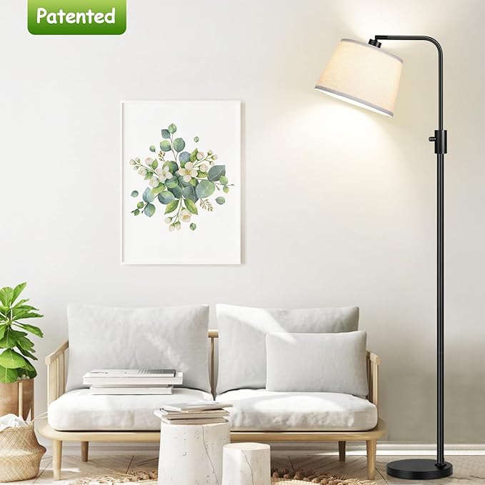 【Upgraded】 Dimmable Floor Lamp, 1000 Lumens LED Edison Bulb Included, Arc Floor Lamps for Living Room Modern Standing Lamp with Linen Shade, Tall Lamp for Bedroom Office Dining Room- Black