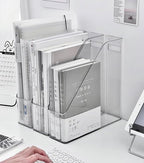 Acrylic Magazine Holder, 2 PCS File Magazine & Book Storage Rack for Office Desk, Clear Book Organizer with 3pcs Silicone Automatic Bookmarks