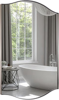 ANDY STAR Rectangle Scalloped Mirror, 30"x40" Brushed Nickel Bathroom Mirror in SUS304 Stainless Steel Metal Frame, Large Silver Vanity Mirror with Unique Arched Top Design