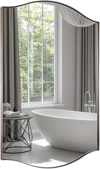 ANDY STAR Rectangle Scalloped Mirror, 30"x40" Brushed Nickel Bathroom Mirror in SUS304 Stainless Steel Metal Frame, Large Silver Vanity Mirror with Unique Arched Top Design