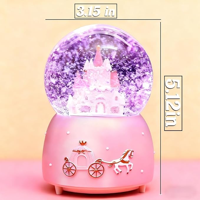 Snow Globe, Castle Musical Snow Globes with Crystal Ball & Colorful LED Lights, Snow Fall Fairy Tale Carriage Castle Snow Globes, Christmas Birthday Gifts for Women, Girls, Kids, Home Room Decor