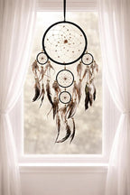 OMA Black Dream Catcher Wall Hanging with Tiger Eye Stones and Feathers, Black Suede Traditional Dream Catcher Boho Home Decor Bedroom Decoration Gift Large Size - 28" Long x 9" Diameter