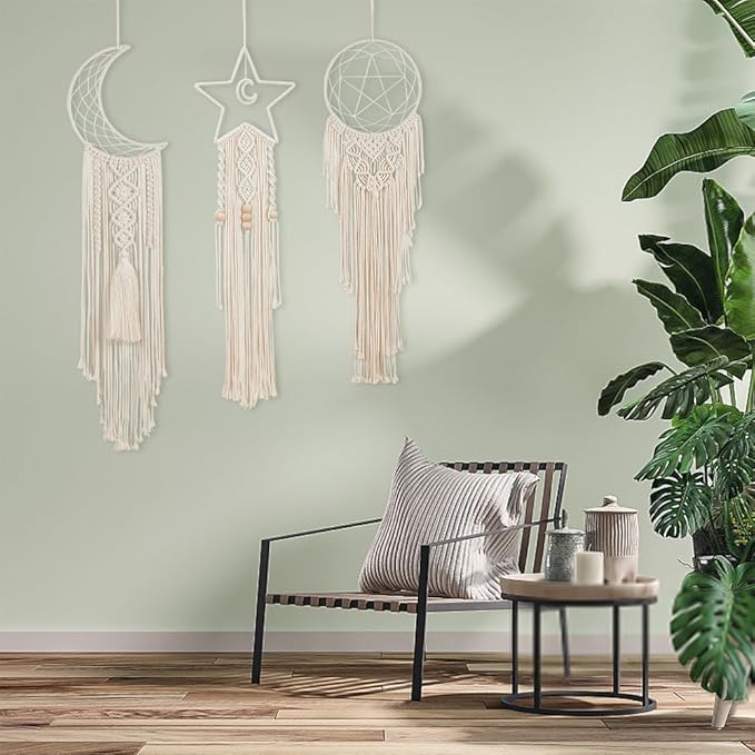 Macrame Kits for Adults Beginners Easy 3 Set Moon Star Craft Kits DIY Dream Catcher Kit with Instructions Video Macrame Wall Hanging Supplies Dream Catcher Kit for Room Wall Decoration