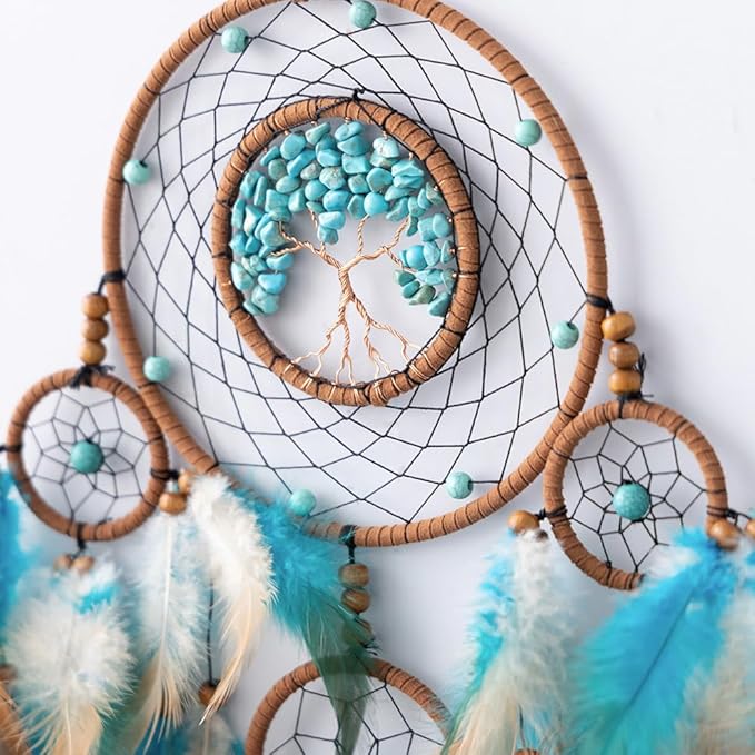 Dream Catcher, Handmade Dreamcatcher with Healing Crystal Stone, Tree of Life Dream Catchers Hanging Ornament for Home Bedroom Birthday Party, Perfect Craft Gift for Kids